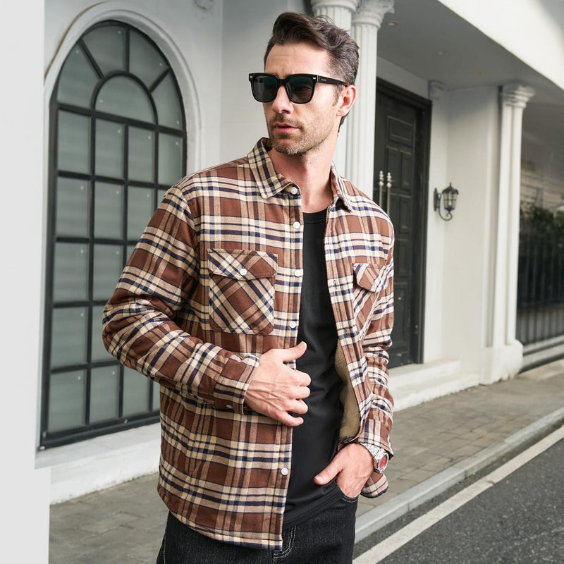 Men's Fleece-Lined Flannel Shirt Jacket - Warm Cotton Winter Coat for Ultimate Comfort