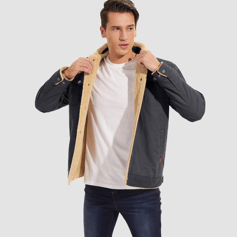 Men's Sherpa Lined Jacket with Multiple Pockets - Warm, Stylish & Functional Outerwear