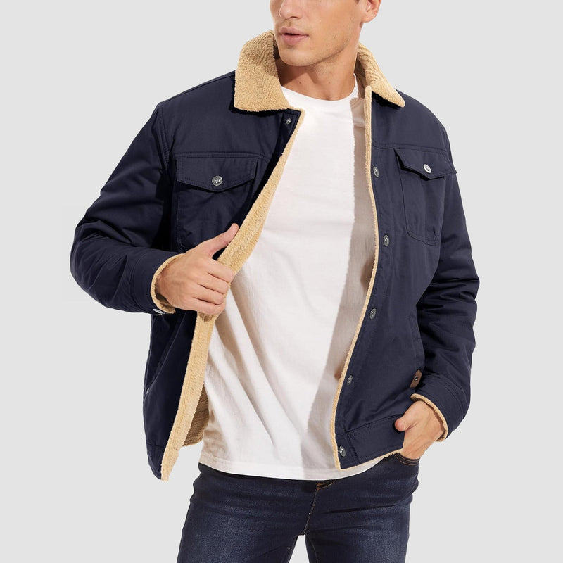 Men's Sherpa Lined Jacket with Multiple Pockets - Warm, Stylish & Functional Outerwear