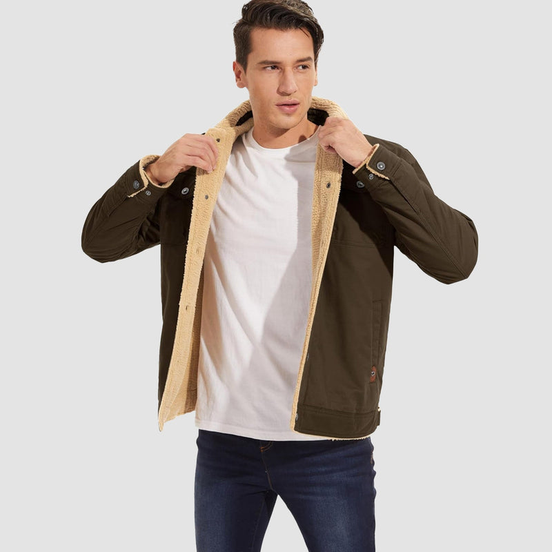 Men's Sherpa Lined Jacket with Multiple Pockets - Warm, Stylish & Functional Outerwear