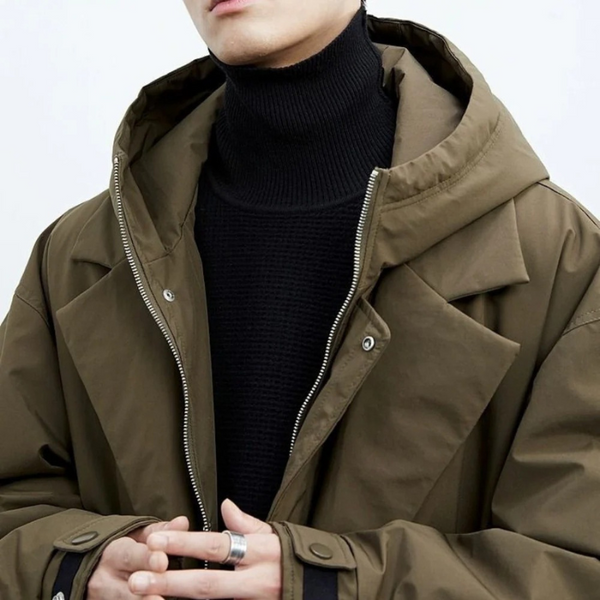 Men's Waterproof Long Puffer Trench Coat with Hood - Stylish & Warm Winter Outerwear