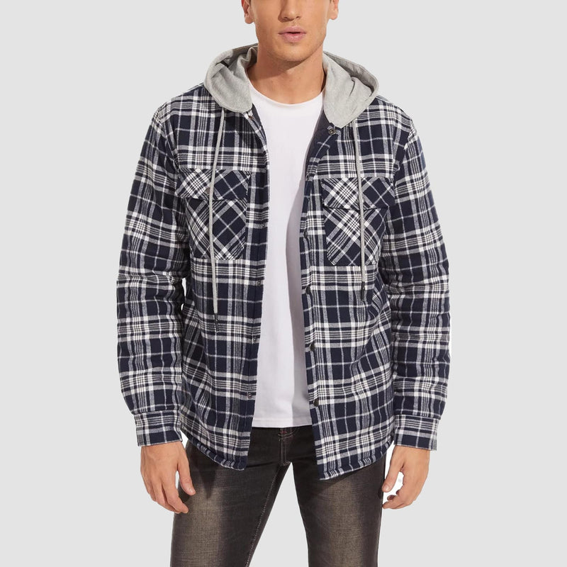 Men's Quilted Flannel Jacket with Hood - Warm, Stylish & Casual Outerwear for Cold Weather