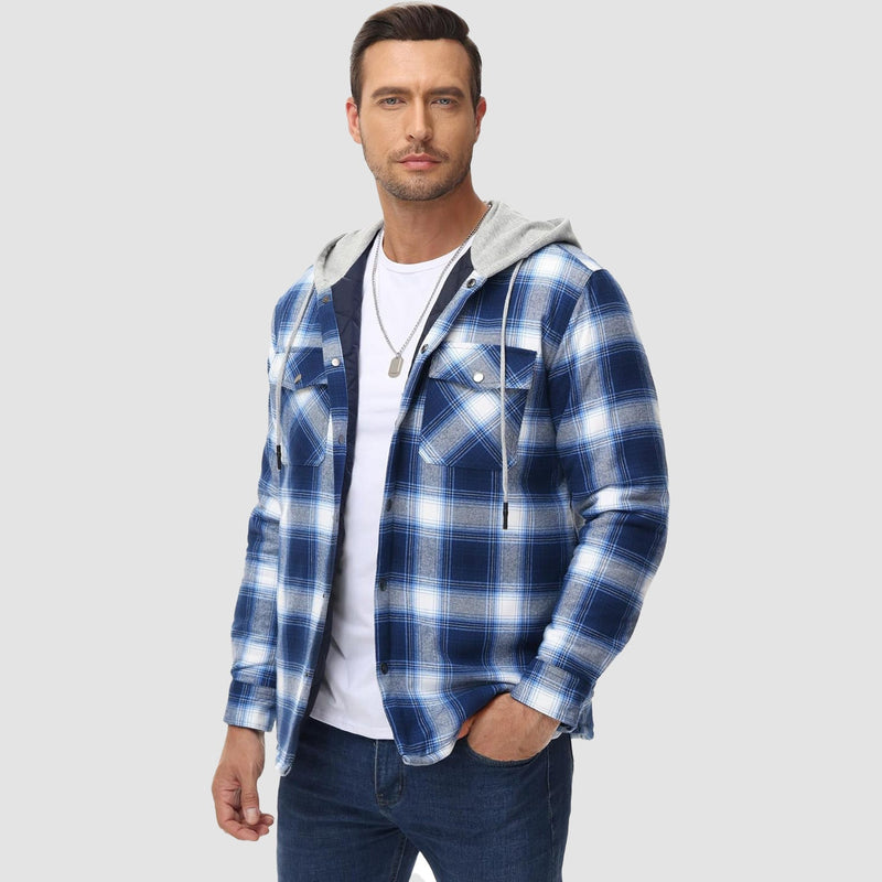 Men's Quilted Flannel Jacket with Hood - Warm, Stylish & Casual Outerwear for Cold Weather