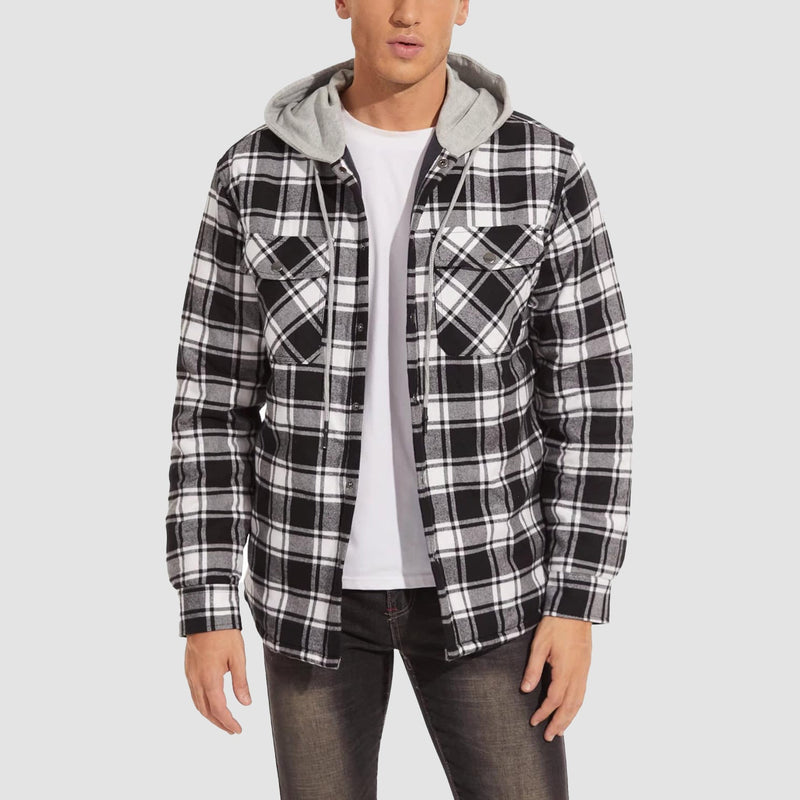 Men's Quilted Flannel Jacket with Hood - Warm, Stylish & Casual Outerwear for Cold Weather