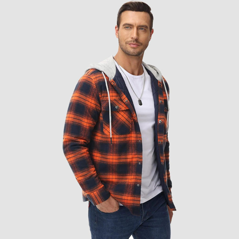 Men's Quilted Flannel Jacket with Hood - Warm, Stylish & Casual Outerwear for Cold Weather