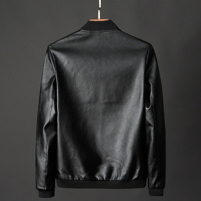 Men's Vintage Leather Bomber Jacket with Secure Pockets – Classic Style & Durable Design