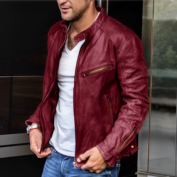 Men's Vintage Stand-Up Collar PU Leather Jacket - Stylish Retro Design, Durable & Comfortable Outerwear
