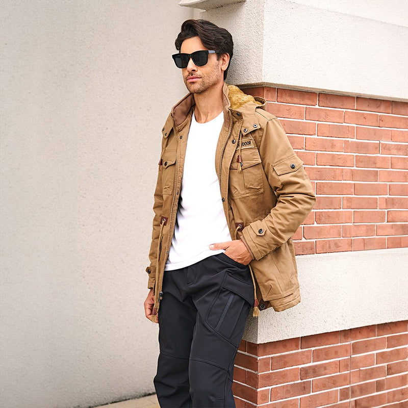 Men's Fleece-Lined Winter Military Parka Jacket - Warm, Waterproof & Stylish Outerwear for Cold Weather