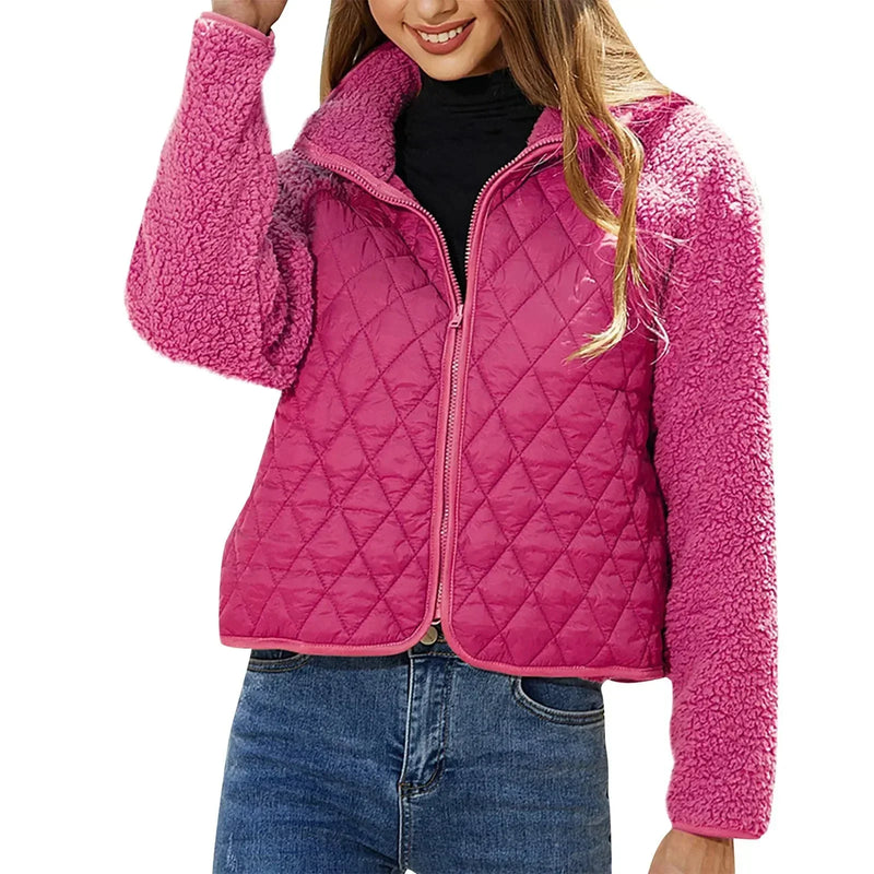 Women's Quilted Winter Jacket with Cozy Soft Sleeves & Secure Zip Closure - Stylish & Warm Outerwear