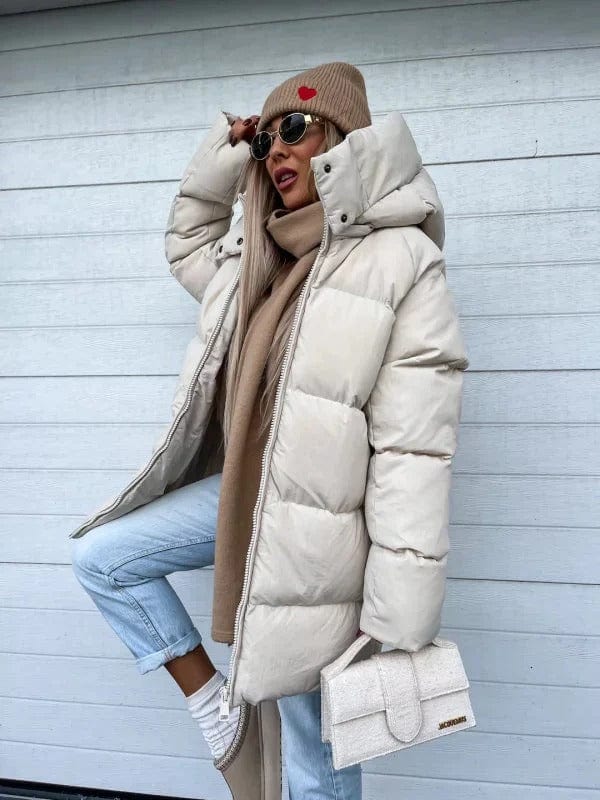 Women's Oversized High Collar Quilted Puffer Jacket - Stylish & Warm Winter Outerwear