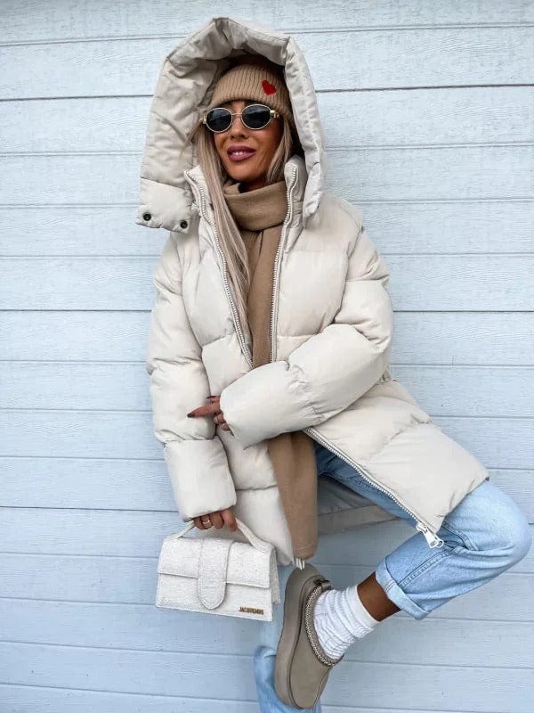 Women's Oversized High Collar Quilted Puffer Jacket - Stylish & Warm Winter Outerwear