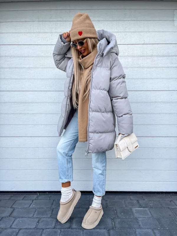 Women's Oversized High Collar Quilted Puffer Jacket - Stylish & Warm Winter Outerwear