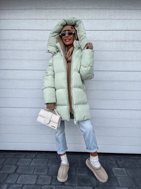 Women's Oversized High Collar Quilted Puffer Jacket - Stylish & Warm Winter Outerwear