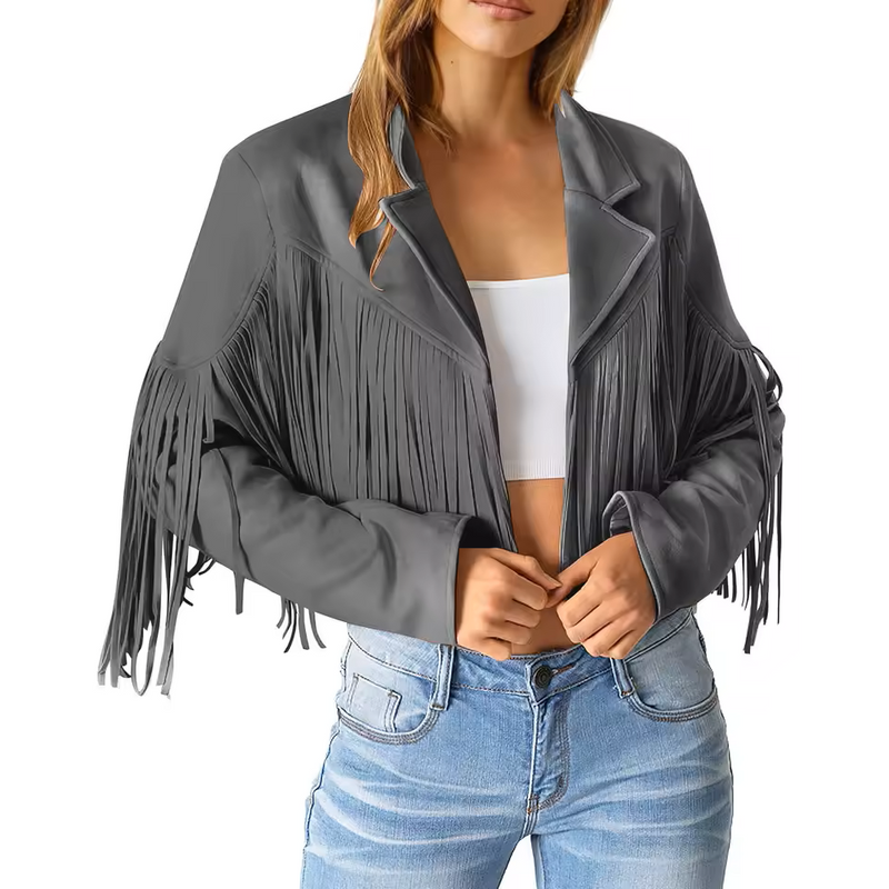 Stylish Women's Suede Fringed Jacket - Boho Chic Outerwear for Fall & Winter