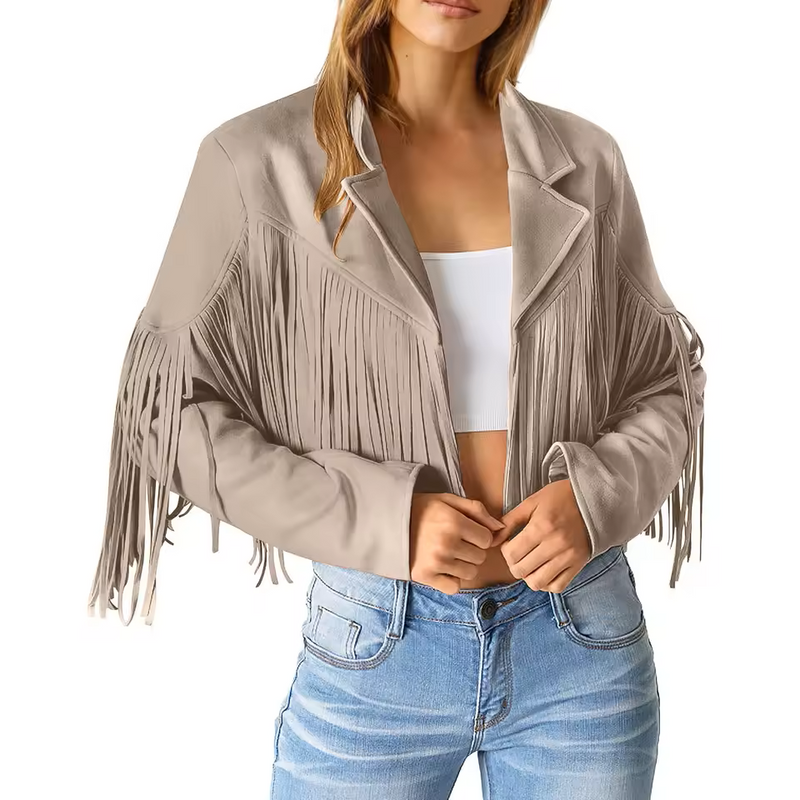 Stylish Women's Suede Fringed Jacket - Boho Chic Outerwear for Fall & Winter