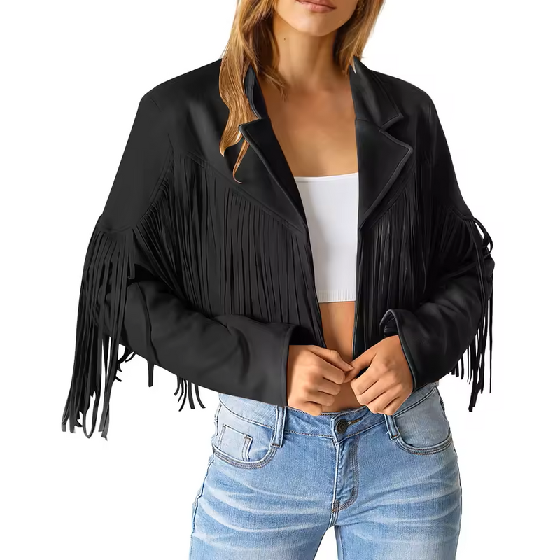 Stylish Women's Suede Fringed Jacket - Boho Chic Outerwear for Fall & Winter