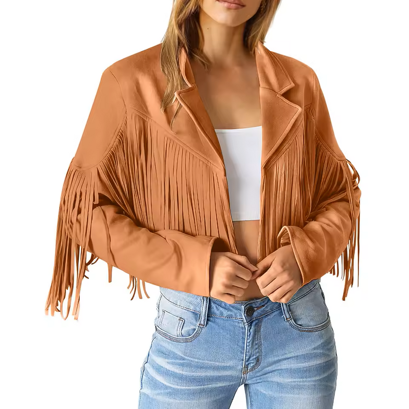 Stylish Women's Suede Fringed Jacket - Boho Chic Outerwear for Fall & Winter