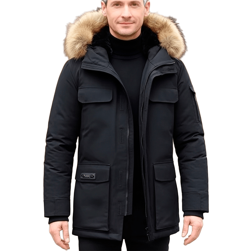 Men's Stylish Thick Winter Parka with Hood - Trendy Down Collar Casual Outerwear for Ultimate Warmth