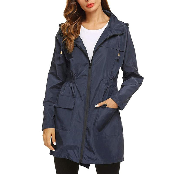 Women's Waterproof Windbreaker Jacket with Hood & Zip Closure - Lightweight, Breathable Outdoor Jacket for All Weather