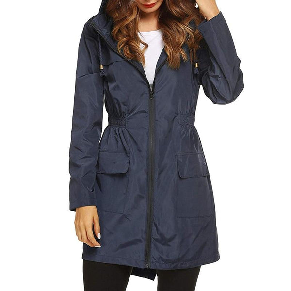 Women's Waterproof Windbreaker Jacket with Hood & Zip Closure - Lightweight, Breathable Outdoor Jacket for All Weather