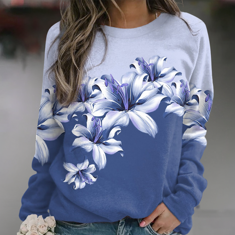Women's Floral Print Sweatshirt - Soft & Breathable Fabric - Relaxed Fit Long Sleeve Top