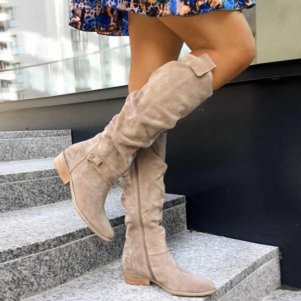 Stylish Women's Knee-High Boots with Low Heel & Convenient Side Zip Closure - Perfect for Everyday Wear