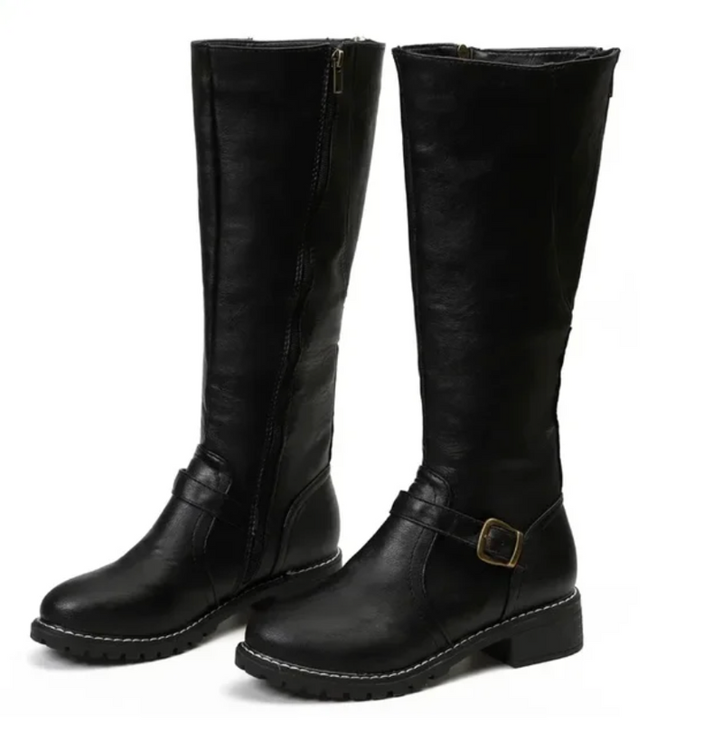 Stylish Women's Knee High Boots with Buckle Strap & Comfortable Low Block Heel - Perfect for Any Occasion