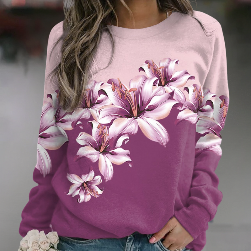 Women's Floral Print Sweatshirt - Soft & Breathable Fabric - Relaxed Fit Long Sleeve Top