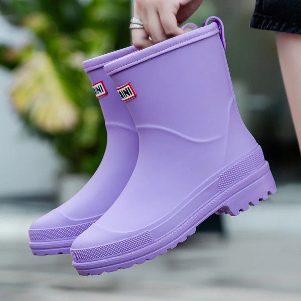 Women's Mid-Calf Waterproof Rain Boots - Non-Slip Sole for Ultimate Grip & Comfort