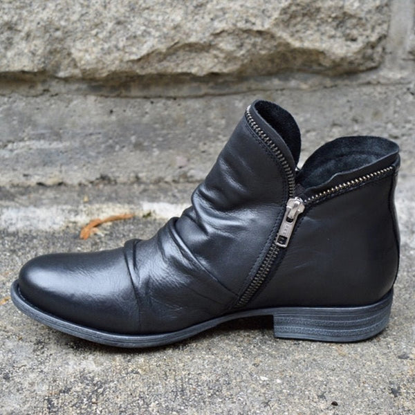 Stylish Women's Side-Zip Ankle Boots with Low Heel & Trendy Ruched Detailing - Perfect for Everyday Wear