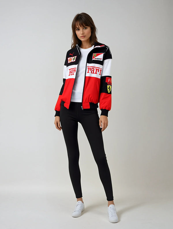 Vintage Unisex Ferrari Racing Jacket - Classic Logo Design, Retro Style