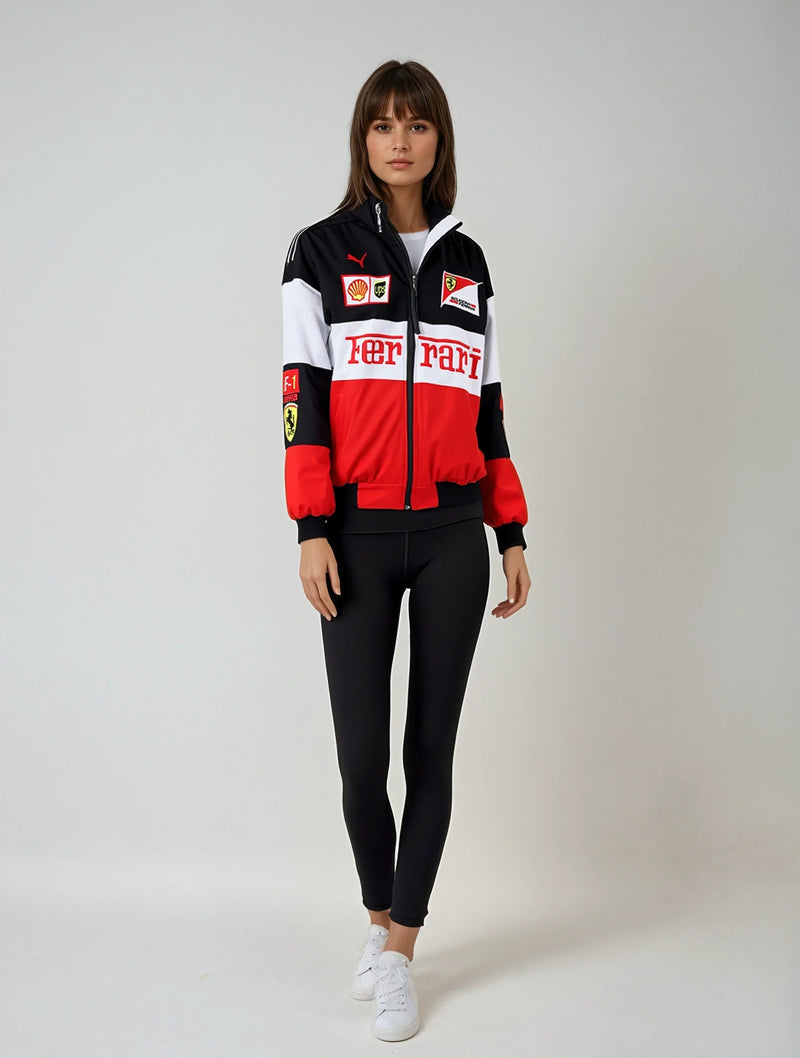 Vintage Unisex Ferrari Racing Jacket - Classic Logo Design, Retro Style