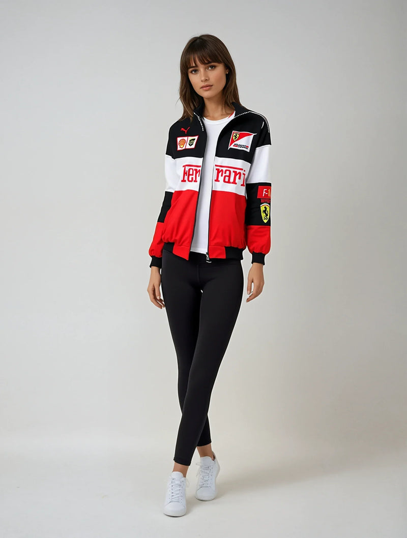 Vintage Unisex Ferrari Racing Jacket - Classic Logo Design, Retro Style