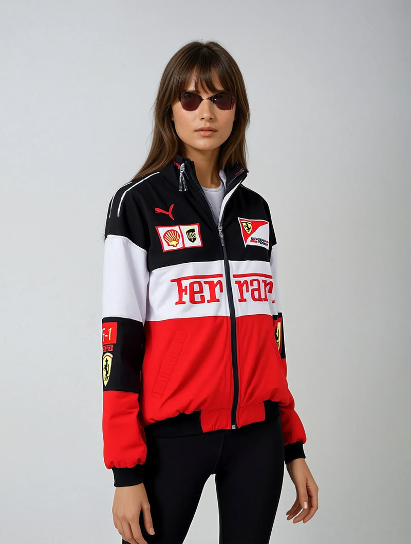 Vintage Unisex Ferrari Racing Jacket - Classic Logo Design, Retro Style