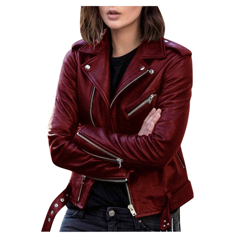 Stylish Vintage Women's Leather Jacket with Zipper Closure - Classic Retro Design
