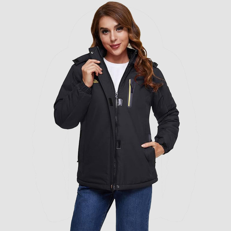 Women's Waterproof Fleece-Lined Ski Jacket with Adjustable Hood - Insulated Winter Outerwear for Cold Weather Adventures