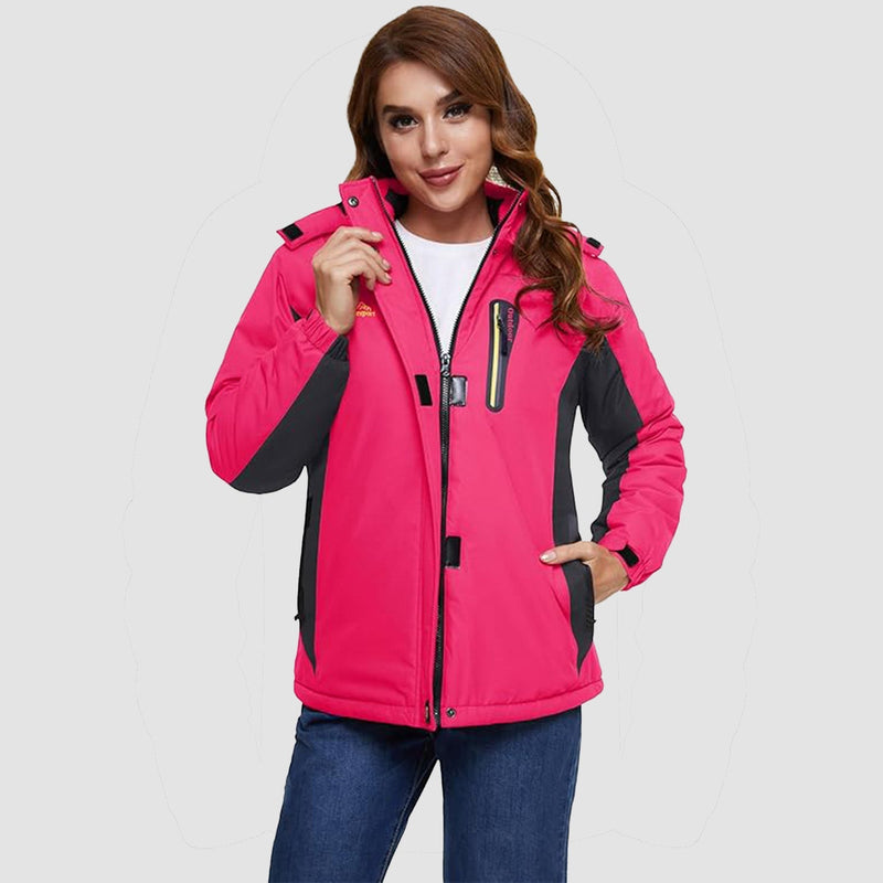 Women's Waterproof Fleece-Lined Ski Jacket with Adjustable Hood - Insulated Winter Outerwear for Cold Weather Adventures