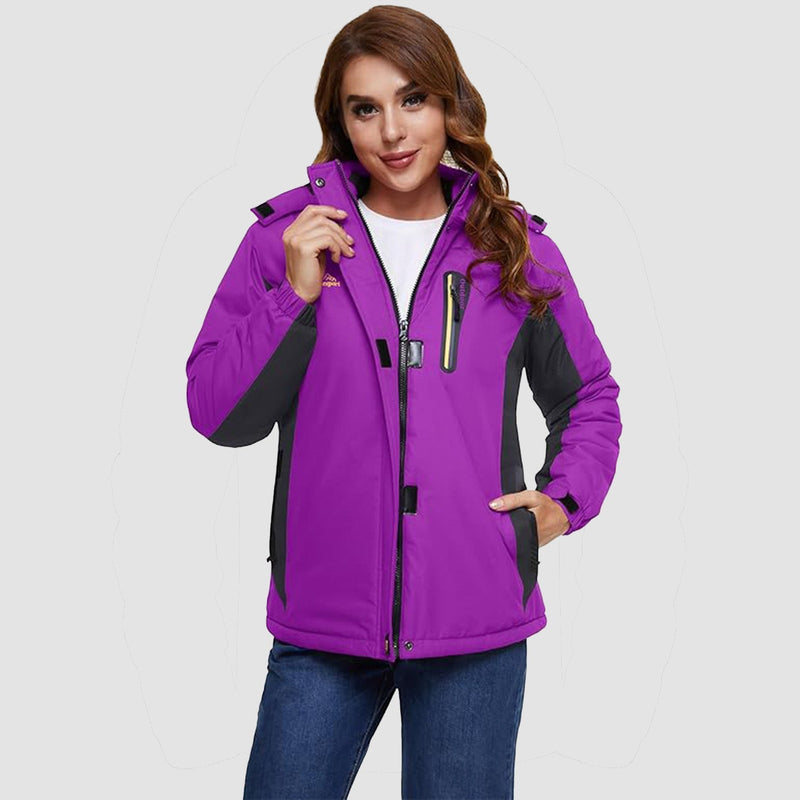 Women's Waterproof Fleece-Lined Ski Jacket with Adjustable Hood - Insulated Winter Outerwear for Cold Weather Adventures