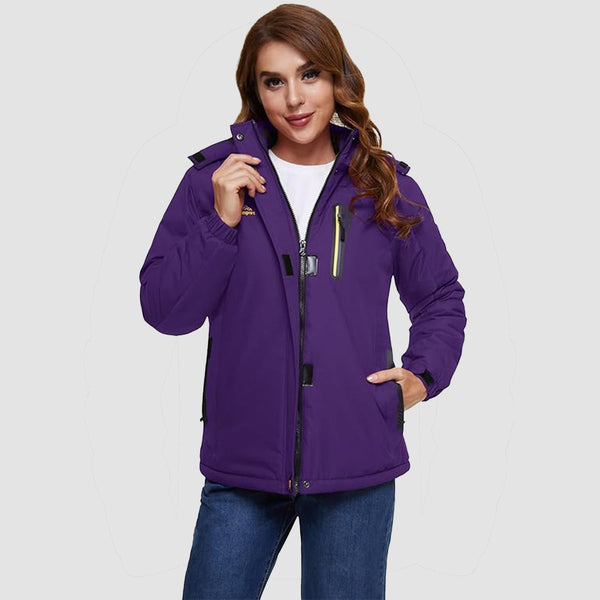 Women's Waterproof Fleece-Lined Ski Jacket with Adjustable Hood - Insulated Winter Outerwear for Cold Weather Adventures