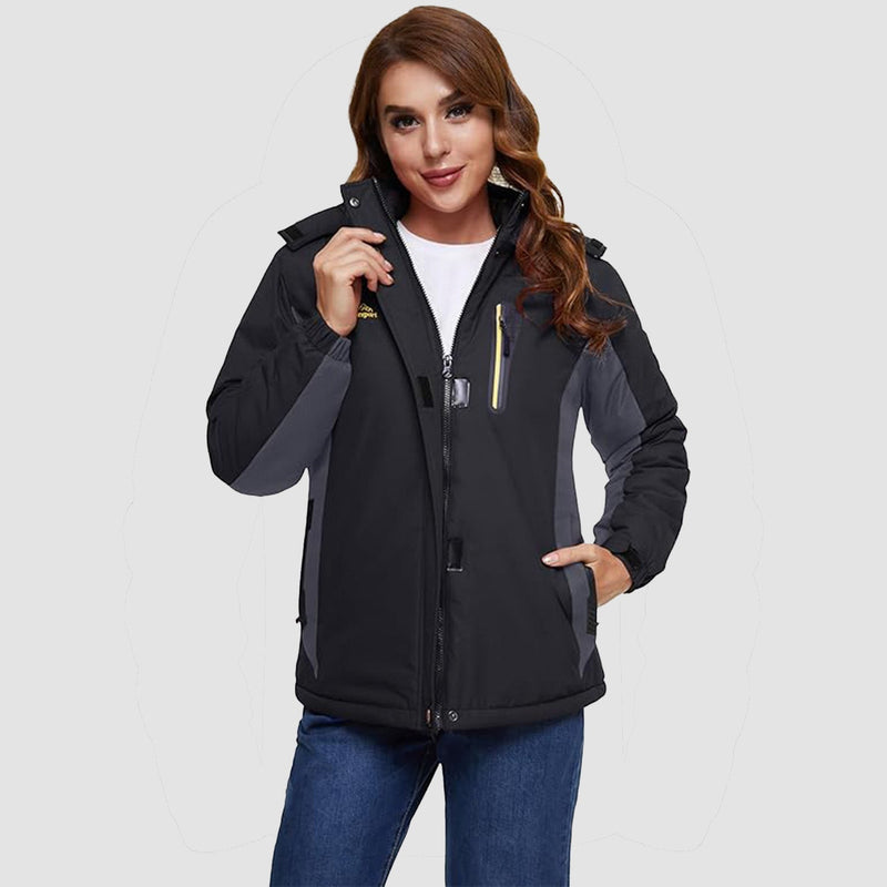 Women's Waterproof Fleece-Lined Ski Jacket with Adjustable Hood - Insulated Winter Outerwear for Cold Weather Adventures