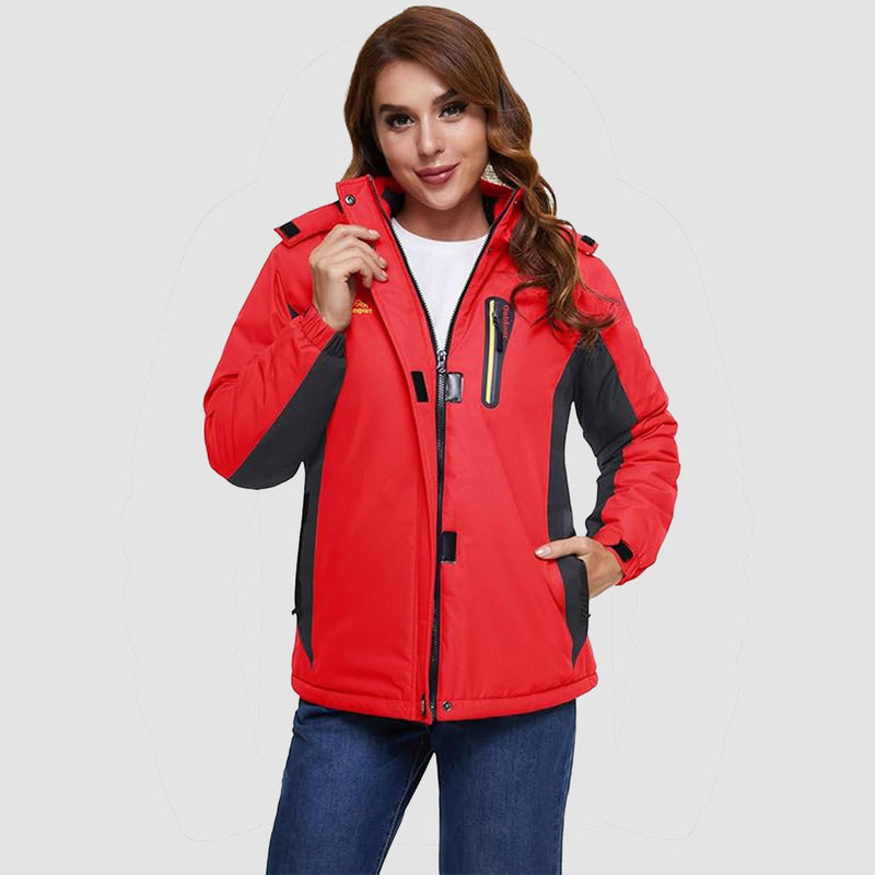 Women's Waterproof Fleece-Lined Ski Jacket with Adjustable Hood - Insulated Winter Outerwear for Cold Weather Adventures