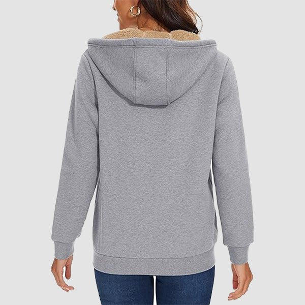 Women's Cozy Zip-Up Sherpa-Lined Fleece Hoodie Jacket - Warm & Stylish Outerwear