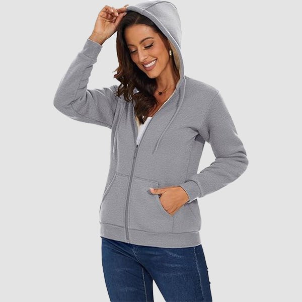 Women's Cozy Zip-Up Sherpa-Lined Fleece Hoodie Jacket - Warm & Stylish Outerwear