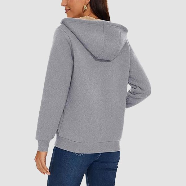 Women's Cozy Zip-Up Sherpa-Lined Fleece Hoodie Jacket - Warm & Stylish Outerwear
