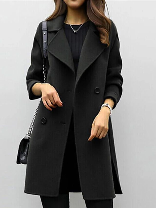 Women's Elegant Double-Breasted Wool Coat - Classic Style & Timeless Warmth