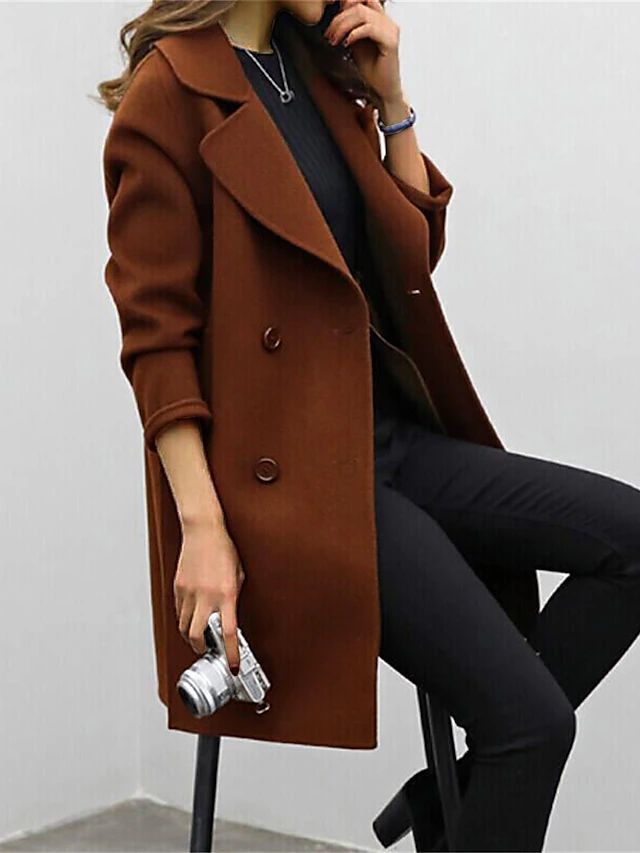 Women's Elegant Double-Breasted Wool Coat - Classic Style & Timeless Warmth